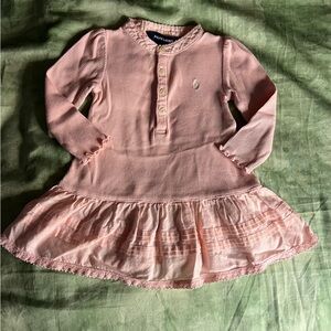 Vintage Pink Ralph Lauren Ribbed Long Sleeve Infant Dress